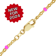 Load image into Gallery viewer, Finished Cable Necklace with Pink Enamel Beads in 14K Gold-Filled
