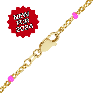 Finished Cable Anklet with Pink Enamel Beads in 14K Gold-Filled