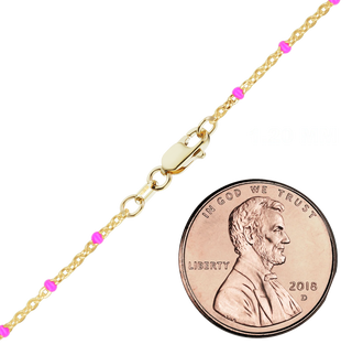 Finished Cable Anklet with Pink Enamel Beads in 14K Gold-Filled
