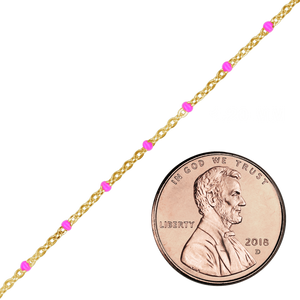 Bulk / Spooled Cable Chain with Pink Enamel Beads in 14K Gold-Filled (1.20 mm)