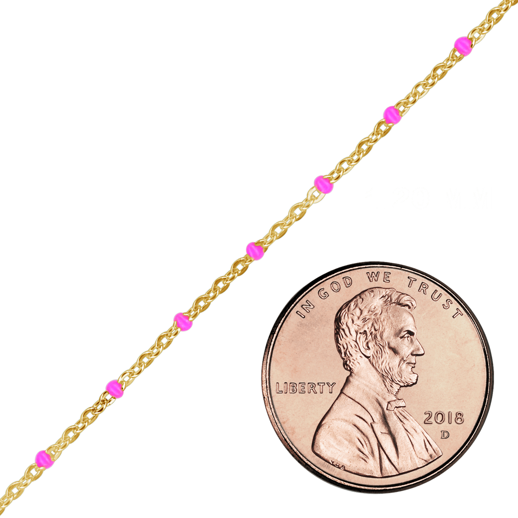 Bulk / Spooled Cable Chain with Pink Enamel Beads in 14K Gold-Filled (1.20 mm)