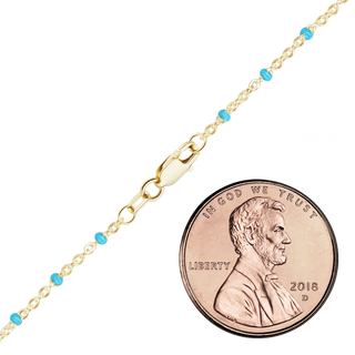 Finished Cable Bracelet with Teal Enamel Beads in 14K Yellow Gold
