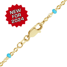 Load image into Gallery viewer, Finished Cable Necklace with Teal Enamel Beads in 14K Gold-Filled
