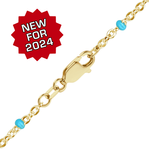 Finished Cable Necklace with Teal Enamel Beads in 14K Gold-Filled