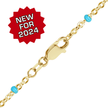 Load image into Gallery viewer, Finished Cable Bracelet with Teal Enamel Beads in 14K Gold-Filled
