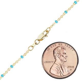 Finished Cable Anklet with Teal Enamel Beads in 14K Gold-Filled