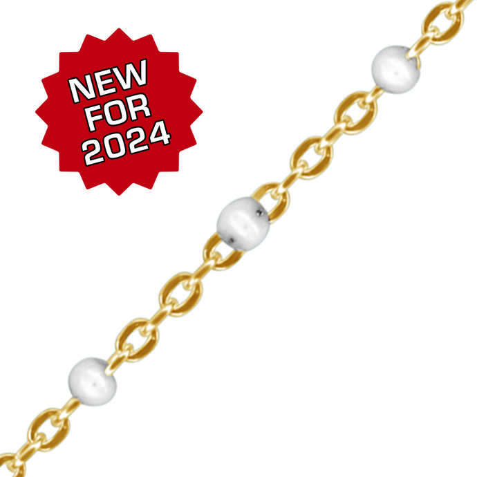 Bulk / Spooled Cable Chain with White Enamel Beads in 14K Yellow Gold (1.20 mm)