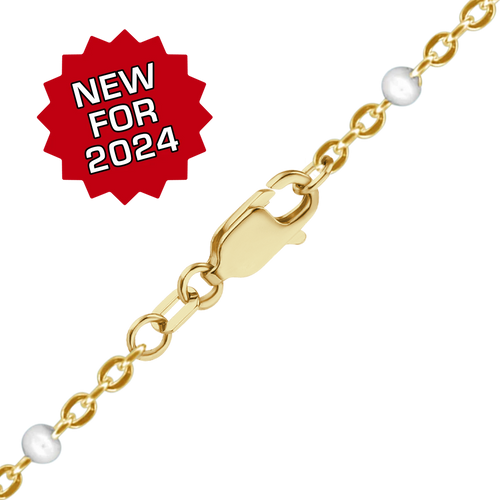 Finished Cable Necklace with White Enamel Beads in 14K Gold-Filled