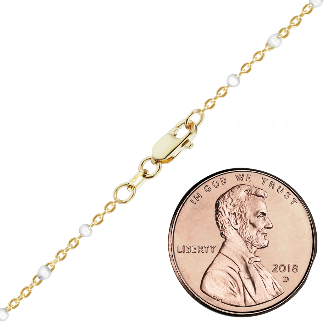 Finished Cable Anklet with White Enamel Beads in 14K Gold-Filled
