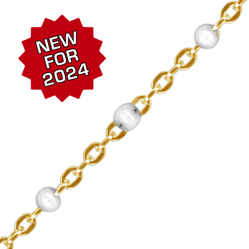 Bulk / Spooled Cable Chain with White Enamel Beads in 14K Gold-Filled (1.20 mm)