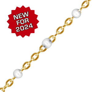 Bulk / Spooled Cable Chain with White Enamel Beads in 14K Gold-Filled (1.20 mm)