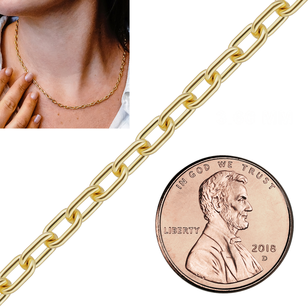 Bulk / Spooled Elongated Cable Chain in 14K & 18K Yellow Gold (1.00 mm - 5.90 mm)