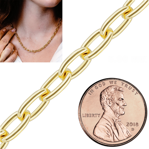 Bulk / Spooled Elongated Cable Chain in 14K & 18K Yellow Gold (1.00 mm - 5.90 mm)