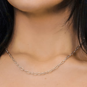 Elizabeth St. Elongated Textured Cable Chain Necklace in Sterling Silver