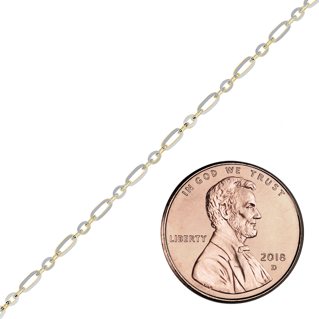 Bulk / Spooled Diamond Cut Cable Figaro Chain in 14K Two Tone Gold (1.60 mm - 2.50 mm)