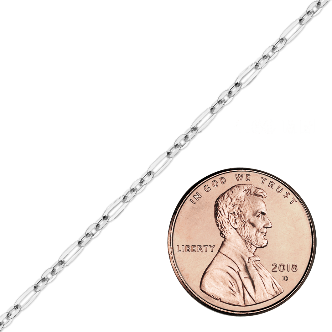 Bulk / Spooled Diamond Cut Cable Figaro Chain in 14K White Gold (1.60 mm)