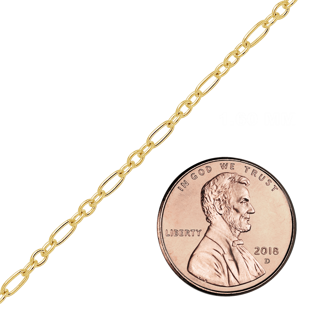 Bulk / Spooled Round Figaro Cable Chain in 14K Yellow Gold (1.60 mm - 2.50 mm)