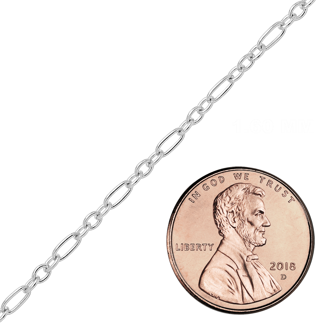 Bulk / Spooled Round Figaro Cable Chain in Sterling Silver (1.60 mm - 2.50 mm)
