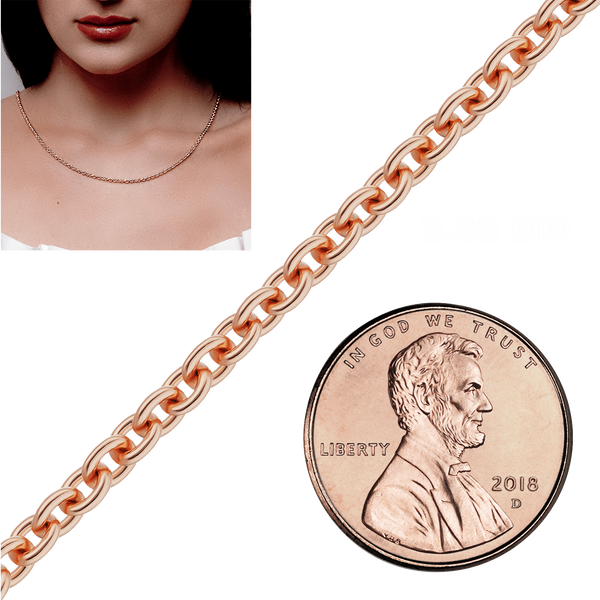 Bulk / Spooled Heavy Round Cable Chain in 14K & 18K Rose Gold (0.70 mm - 3.00 mm)