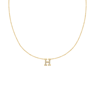 Hanging Initial Necklace with Diamonds in 14K Yellow Gold