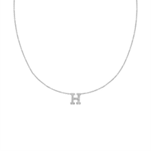 Load image into Gallery viewer, Hanging Initial Necklace with Diamonds in 14K White Gold

