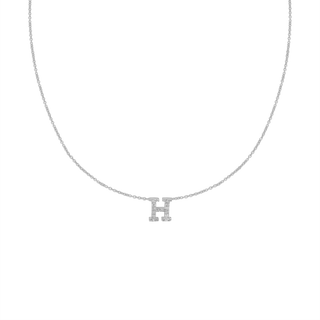 Hanging Initial Necklace with Diamonds in 14K White Gold