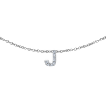 Load image into Gallery viewer, Hanging Initial Necklace with Natural Diamonds in 14K White Gold (Medium Round Cable)
