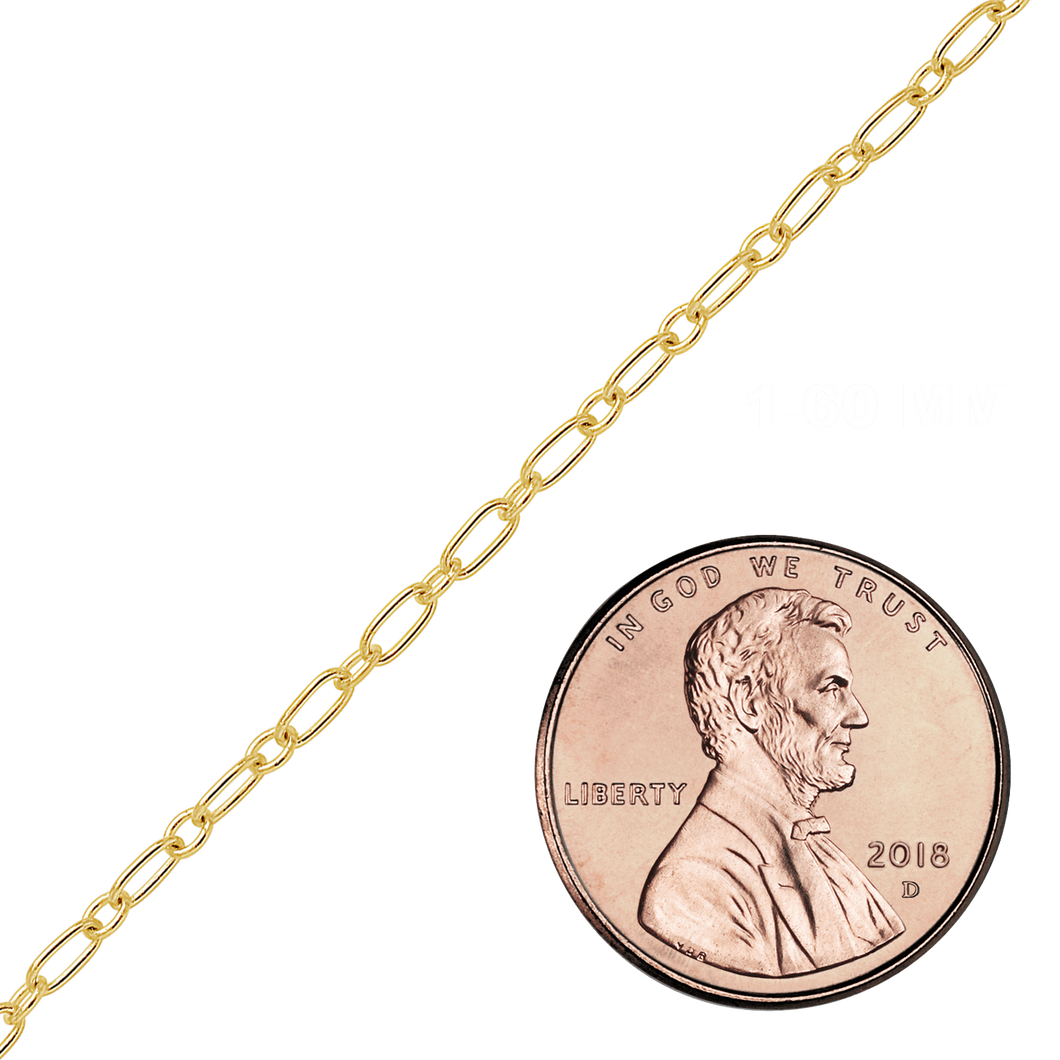 Bulk / Spooled Long & Short Cable Chain in 14K Yellow Gold (1.60 mm - 2.50 mm)