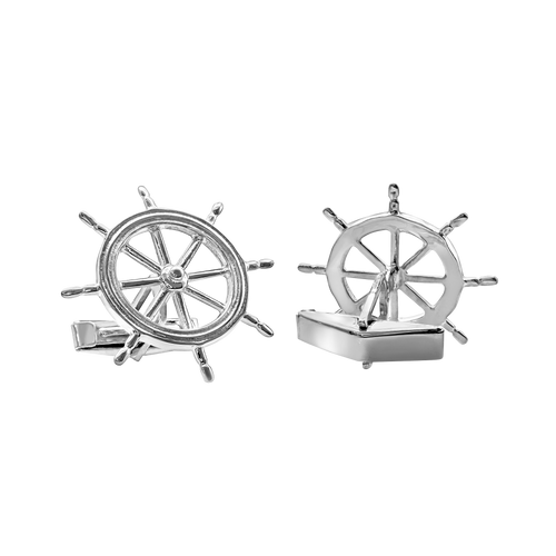 Ship's Wheel Cuff Links in Sterling Silver (35 x 24mm)