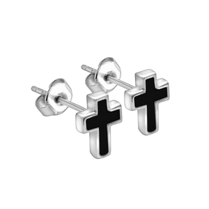 Black Enamel Cross Earrings
