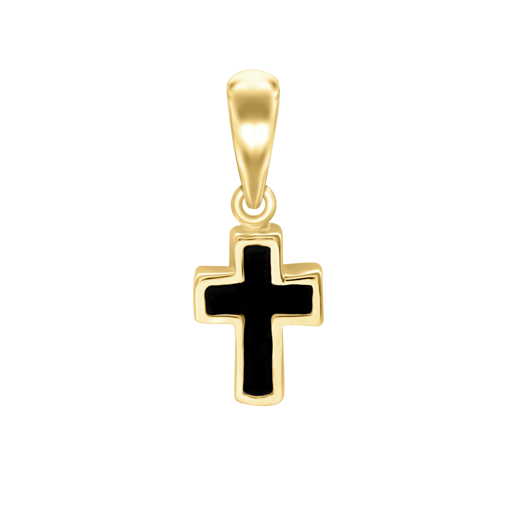 Tiny Cross Charm with Black Enamel (18 x 7 mm)