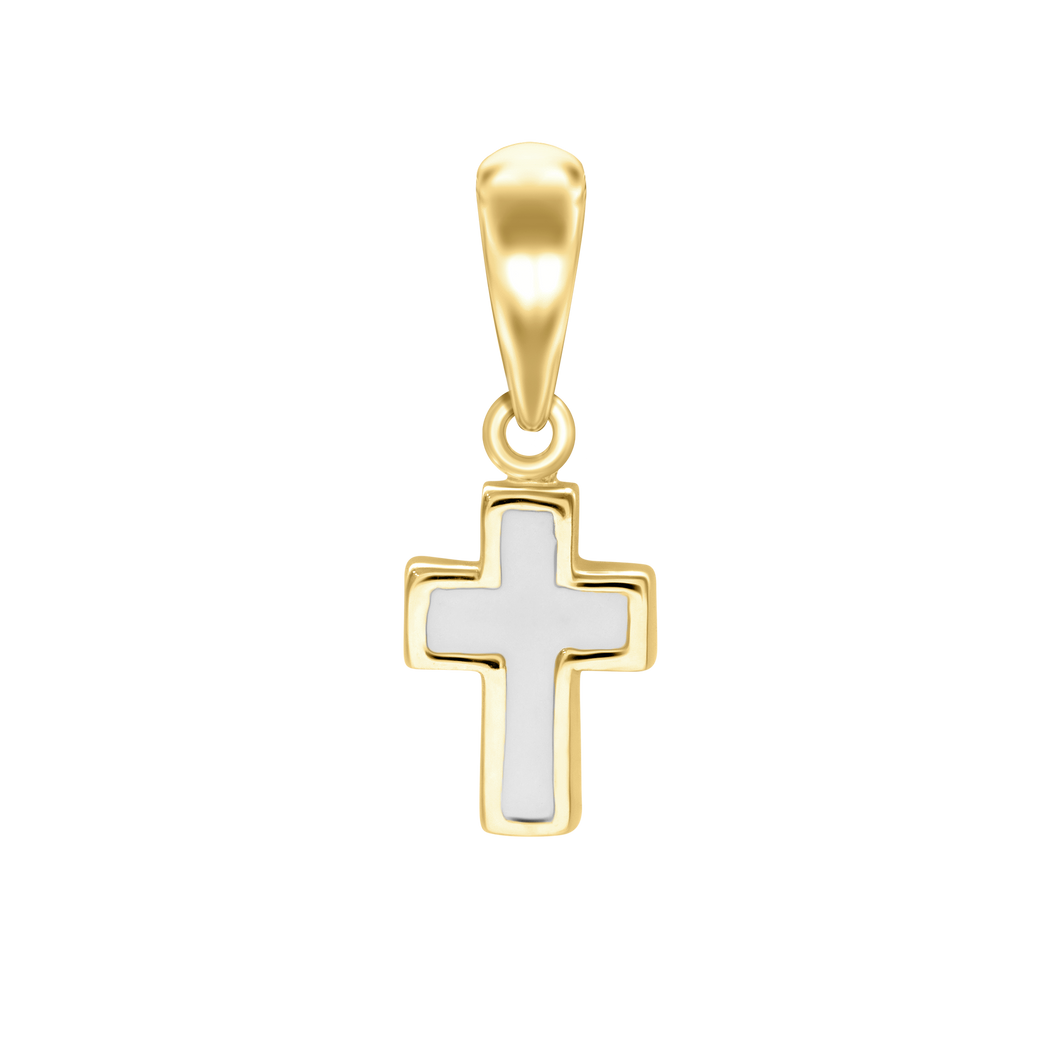 Tiny Cross Charm with White Enamel (18 x 7 mm)