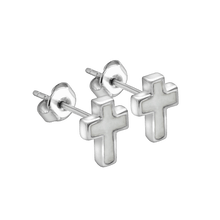 Load image into Gallery viewer, White Enamel Cross Earrings
