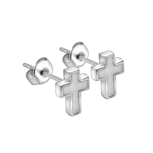 White Enamel Cross Earrings