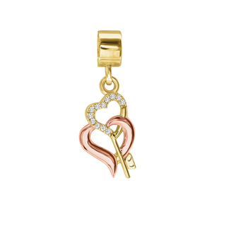 Double Heart Key with CZ's Charm (29 x 11mm)