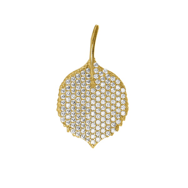 Round Leaf Charm with CZ's (27 x 16mm)