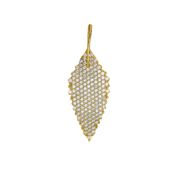 Thin Leaf Charm with CZ's (36 x 13mm)