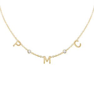 Initial and Gemstone Necklace in 14K Yellow Gold