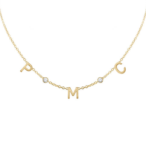 Initial and Gemstone Necklace in 14K Yellow Gold (Diamond Cut Round Cable)