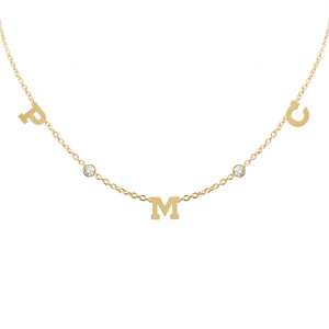 Clarenwood Initial and Gemstone Necklace in 14K Yellow Gold (Diamond Cut Round Cable)