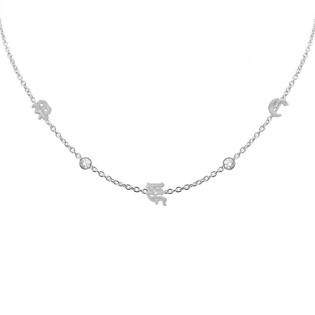 Old English Initial and Gemstone Bracelet (Horizontal) in 14K White Gold