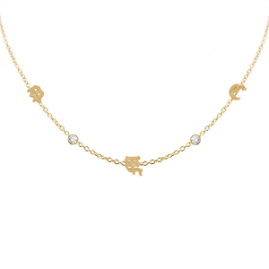 Old English Initial and Gemstone Necklace (Horizontal) in 14K Yellow Gold (Diamond Cut Round Cable)