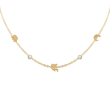 Load image into Gallery viewer, Old English Initial and Gemstone Necklace (Horizontal) in 14K Yellow Gold (Medium Round Cable)
