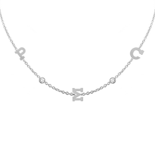 Load image into Gallery viewer, Clarenwood Initial and Gemstone Necklace (Horizontal) in 14K White Gold (Diamond Cut Round Cable)
