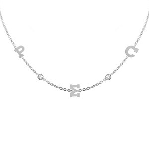 Clarenwood Initial and Gemstone Necklace (Horizontal) in 14K White Gold (Diamond Cut Round Cable)