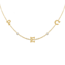 Load image into Gallery viewer, Clarenwood Initial and Gemstone Necklace (Horizontal) in 14K Yellow Gold (Diamond Cut Round Cable)
