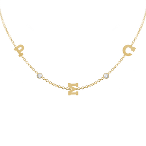 Clarenwood Initial and Gemstone Necklace (Horizontal) in 14K Yellow Gold (Diamond Cut Round Cable)