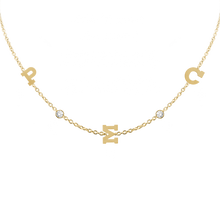 Load image into Gallery viewer, Clarenwood Initial and Gemstone Necklace (Horizontal) in 14K Yellow Gold (Diamond Cut Round Cable)
