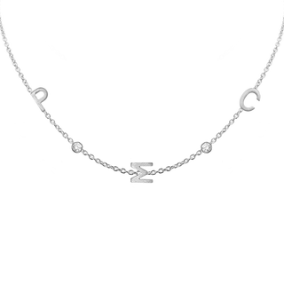 Initial and Gemstone Bracelet (Horizontal) in 14K White Gold
