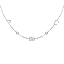 Load image into Gallery viewer, Initial and Gemstone Necklace (Horizontal) in 14K White Gold (Diamond Cut Round Cable)
